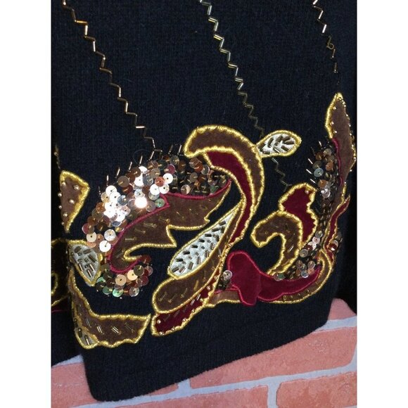 VTG Lady Angenie Women Sweater Lambswool Sequin Bead Embroidery Knit Black SZ 1X - Picture 2 of 6